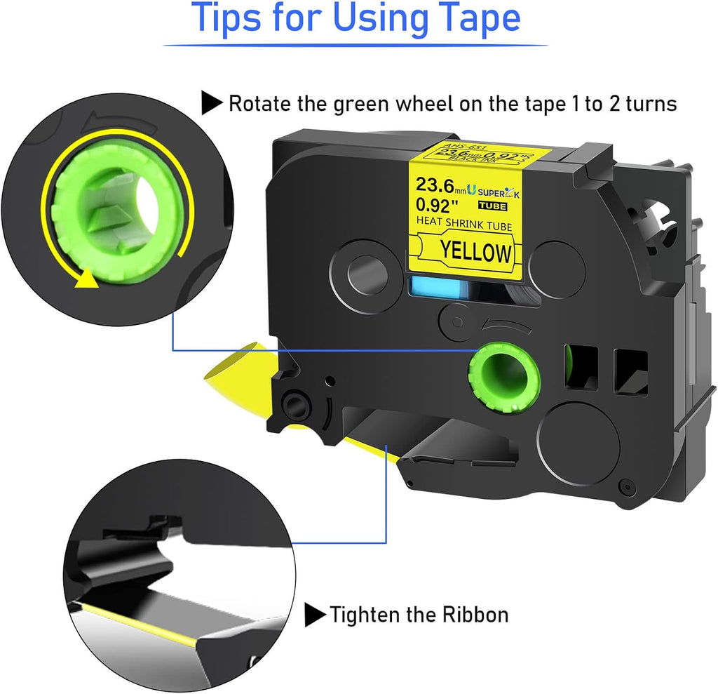 10 Pack Compatible for Brother P-Touch HSe-651 HSe651 HS-651 HS651 Black on Yellow 23.6mm 0.92'' Heat Shrink Tubing Label Tape for Wire Cable use in PT-P900 D800W P710BT P700 Label Printer