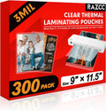 Laminating Sheets, 300 Pack Clear Thermal Laminating Plastic Paper Laminator Sheets, 9 x 11.5-Inch, 3mil, Ideal Office or School Supplies