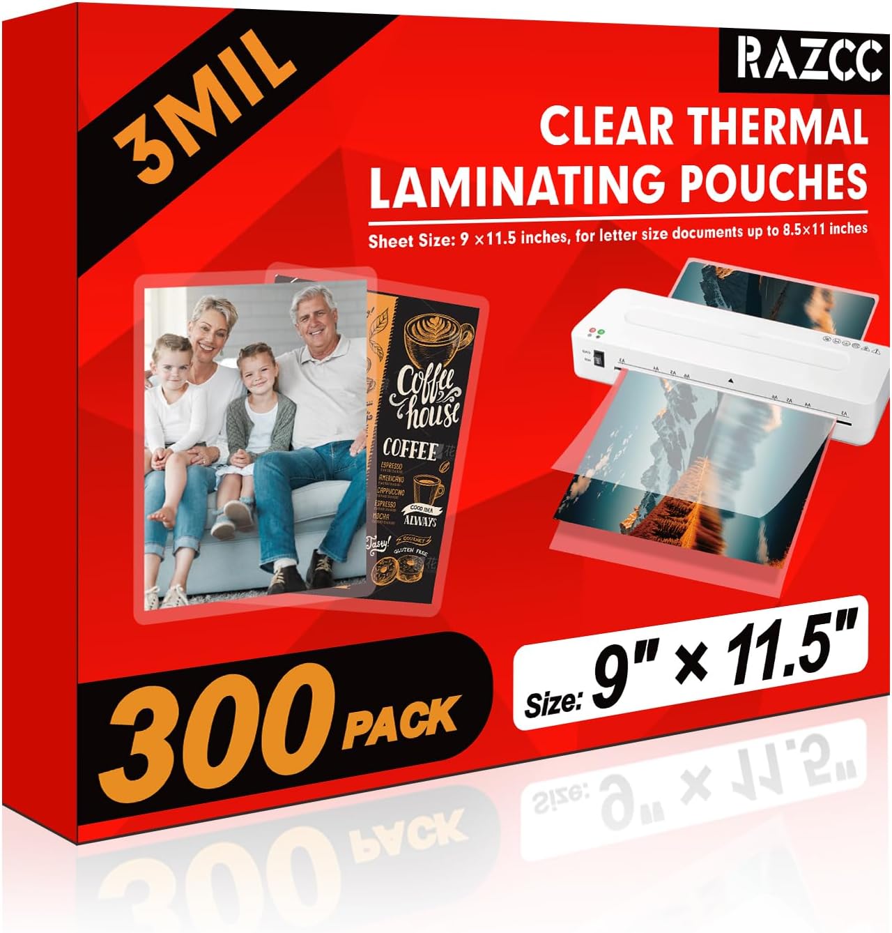 Laminating Sheets, 300 Pack Clear Thermal Laminating Plastic Paper Laminator Sheets, 9 x 11.5-Inch, 3mil, Ideal Office or School Supplies