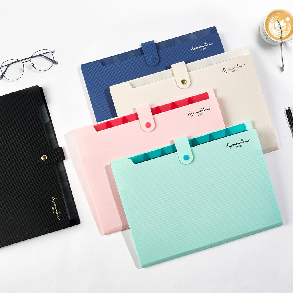 Sooez Accordion File Organizer, 8 Pocket Expanding File Folder with Labels, Letter Size Folders for Documents, Portable Paper Bill Receipt Organizer for Home School Office Supplies, Navy Blue