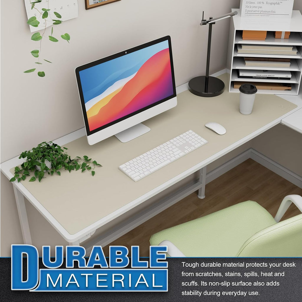 K KNODEL Large Office Leather Desk Mat, Mouse and Keyboard Pad, Computer and Laptop Mat, Desktop Protector and Cover, Writing Pad and Blotter (47.2"x17", Ivory Cream)