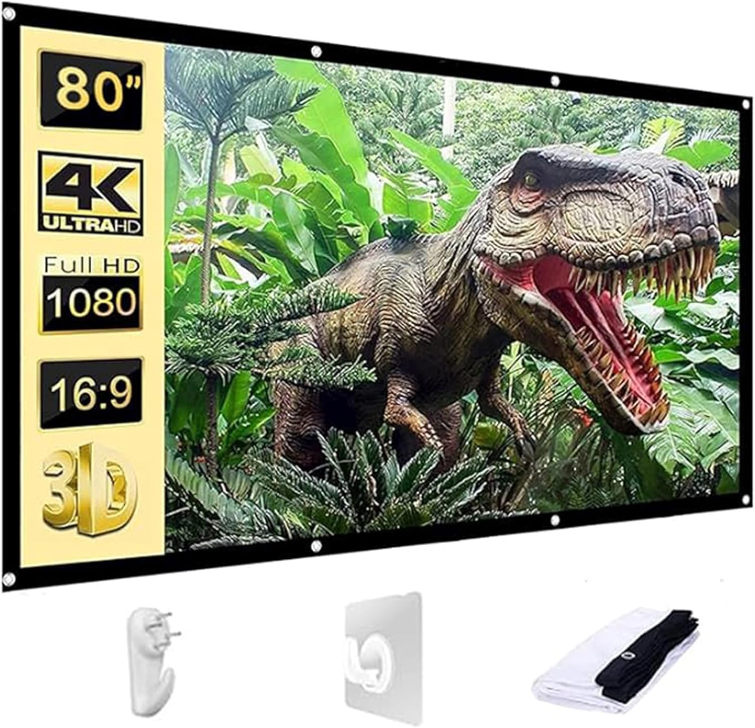 AAJK 80 inch Projector Screen, Washable Projector Screen 16:9 Foldable Anti-Crease Portable Projector Movies Screen for Home Theater Outdoor Indoor Support Double Sided Projection