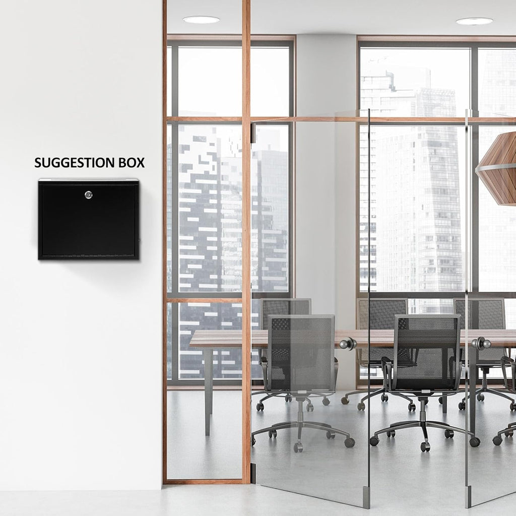 Metal Donation Box Suggestion Box with Slot and Lock-Cash for Money-Waterproof Drop Comment and Ballot Voting for Easy Wall mounting(Black,12 x 10 x 3 Inches)