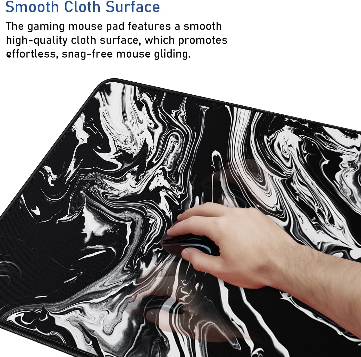 Large Extended Gaming Mouse Pad with Stitched Edges, Durable Non-Slip Natural Rubber Base, Waterproof Computer Keyboard Pad Mat for Esports Pros/Gamer/Desktop/Office/Home - Black White