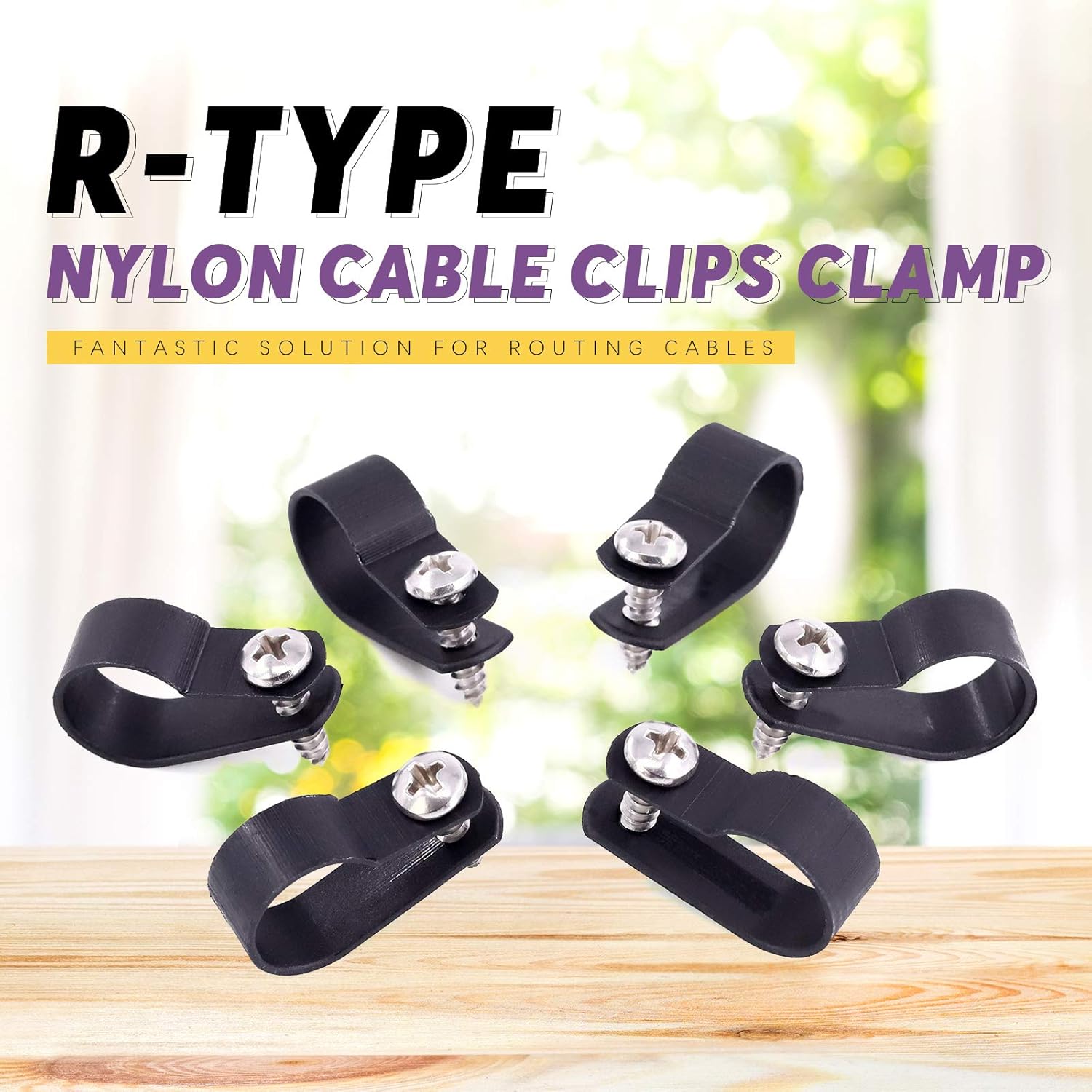 Swpeet 120 Pack Black 5/8 Inch Nylon Plastic R-Type Cable Clips Clamp Kit, Nylon Screw Mounting Cord Fastener Clips with 120 Pack Screws for Wire Management (5/8 Inch, Black)