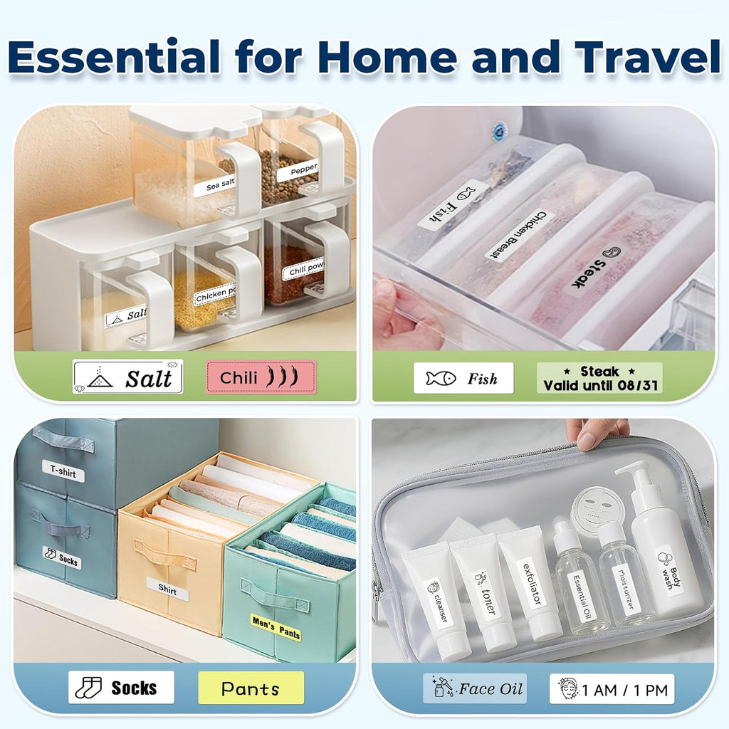 Label Maker Machine with Tape P0 Rechargeable Bluetooth Mini Label Printer Portable Small Thermal Labeling Machine Easy to Use for Home Office School Organization Battery Included White