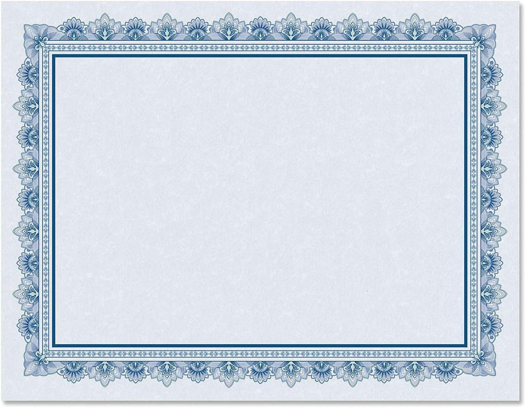 Intricate Blue on Blue Parchment Certificate Papers - Pack of 100, Laser & Inkjet Printer Compatible, for Office, Business Awards, Graduation, School Diplomas, 8-1/2" x 11" on 60 lb. Text Stock
