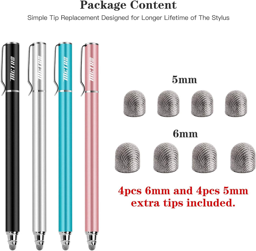 METRO Universal Stylus Pens for Touch Screens - High Sensitivity Capacitive Stylus Fiber Tips 2 in 1 Touch Screen Pen with 8 Extra Tips for iPad iPhone Android Phone Chromebook All Touchscreen Tablets