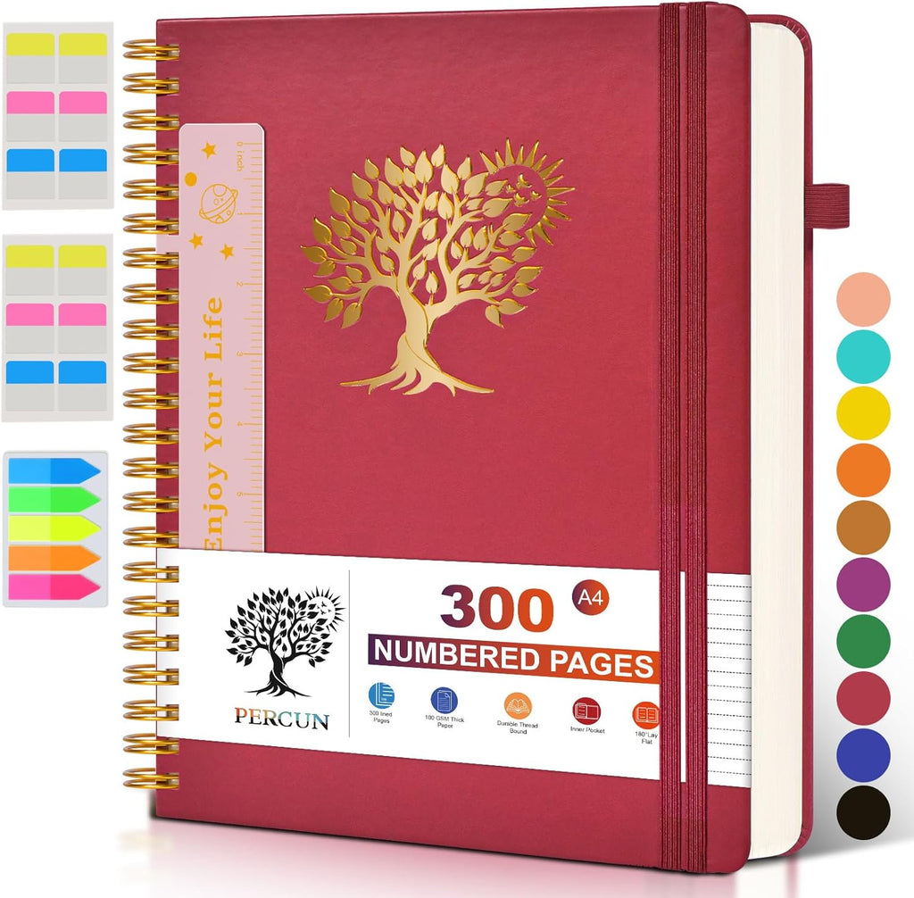 Large Spiral Notebook Journal for Women Men - 300 Numbered Lined Pages, College Ruled, A4 Hardcover Spiral Bound Notebook for School, Work, Note Taking, Writing, Leather Spiral Journal 8.5"x11"