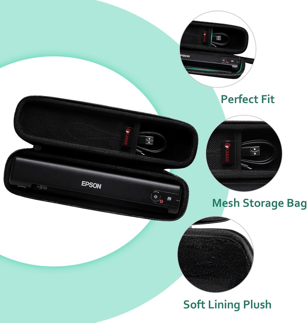 XANAD Black Case for Epson Workforce ES-50 / ES-55R / ES-60W / ES-65WR / DS-30 / DS-70 / DS-80W Document Scanner (Case Only)