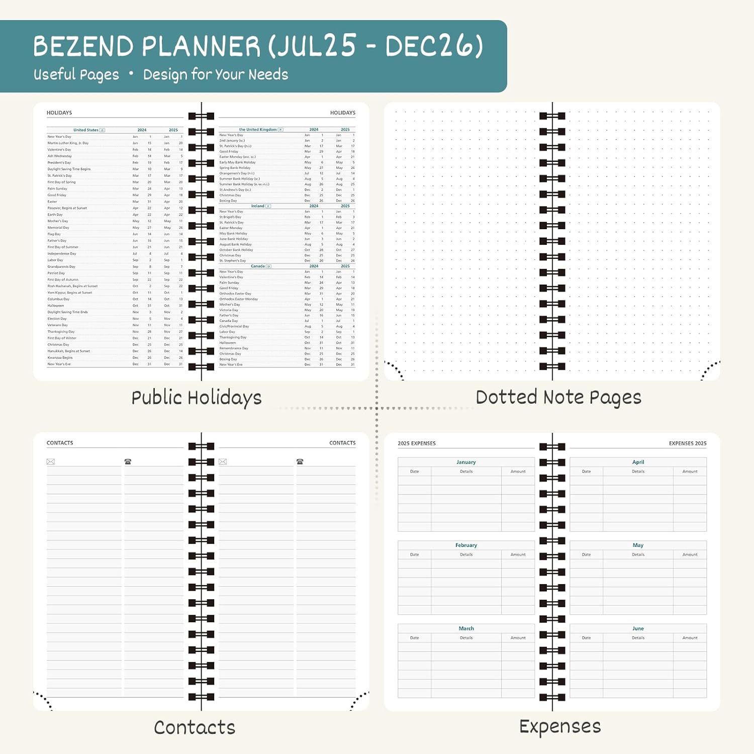 BEZEND Pocket Planner 2025-2026 Weekly and Monthly, 3.5" x 6" Academic Planner (Jul 25-Dec 26) 18-Month Mid-Year Calendar Book, Storage Pocket, Pen Holder, PU Leather Softcover, Spiral - Sky Blue