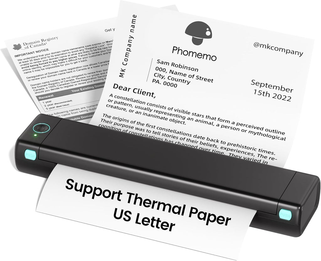 Phomemo M08F Portable Printers Wireless for Travel, Support 8.5" X 11" Thermal Paper, Bluetooth Thermal Printer Compatible with iOS, Android & Laptop, Inkless Mobile Printer for Office, Home, School