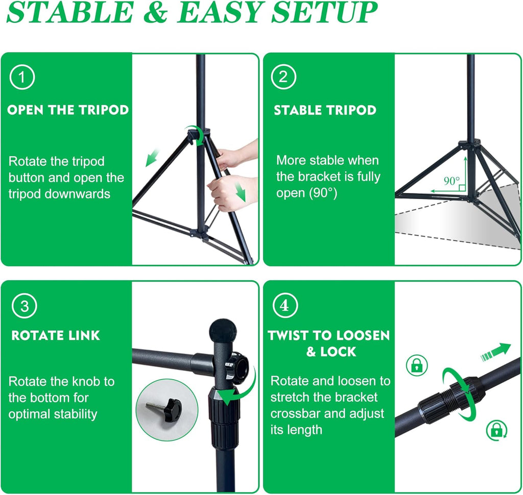 2-in-1 Green Backdrop Stand Kit - 6x9 ft Green Backdrop with 6.5x6.5ft Portable Photography Stand for Video Streaming,Zoom Meetings,Parties,Anti-Wrinkle Polyester Fabric