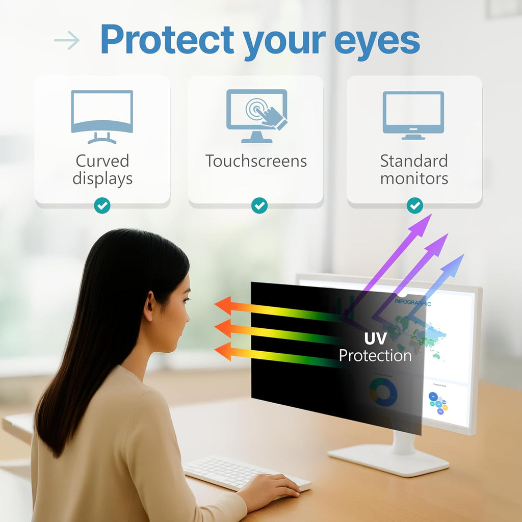 VINTEZ 22 Inch 16:9 Privacy Screen for Computer Monitor and Laptop - Anti Glare Protector Film Blue Light Filter Eye Protection - Computer Screen Privacy Shield, [1 Pack]