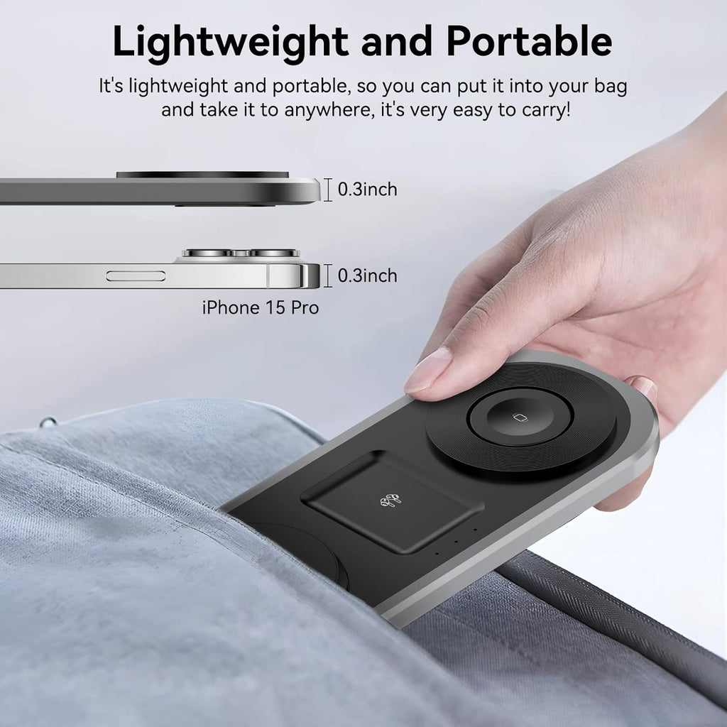 3 in 1 Fast Wireless Charger Stand for iPhone, Foldable Travel Charging Station for Magsafe for iPhone 17/Air/16/15/14/13/12 Series, Apple Watch Series, AirPods pro/2/3/4, Gifts for Women Men (Black)