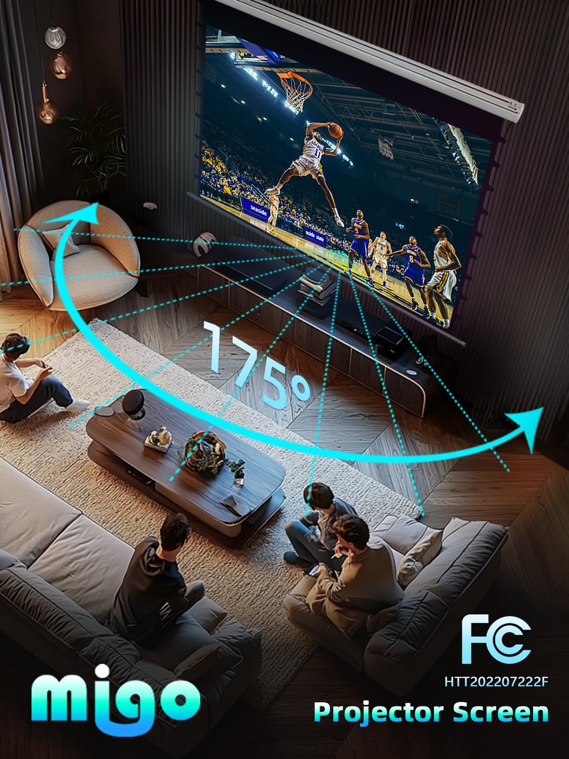 120 Inch Projector Screen Pull Down, 2.0 Gain 4K HD Tab-Tension Motorized Partial Ambient Light Projector Screen Wall/Ceiling Mount for Short Throw Projector Indoor Home Theater Cinema Office