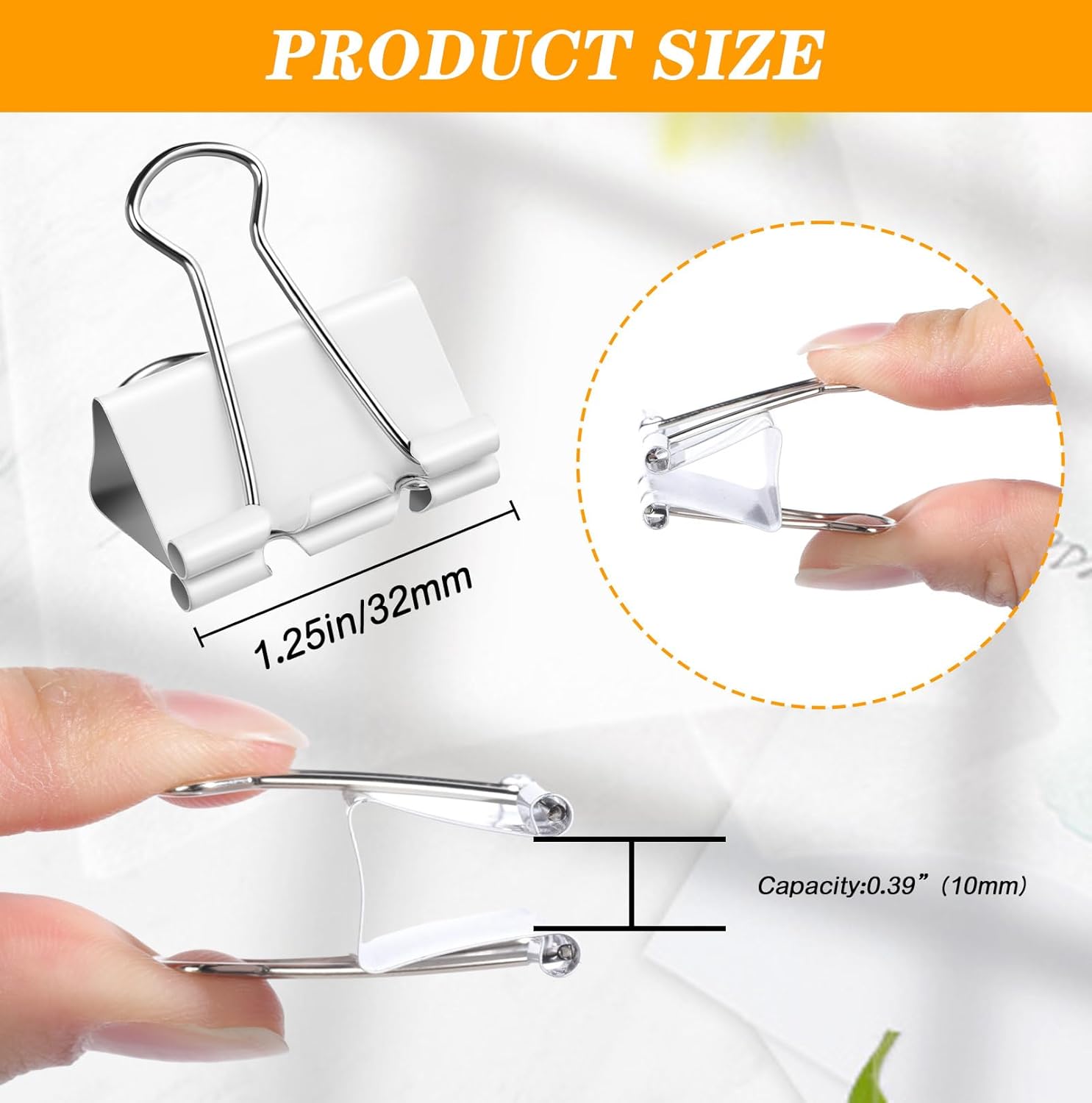 Jetec 100 Pack 1. 25in/32mm White Metal Binder Clips Bulk Medium Reusable Fold Back Binder Clips Paper Clamps Spring Steel Sturdy for Home Office School Supplies