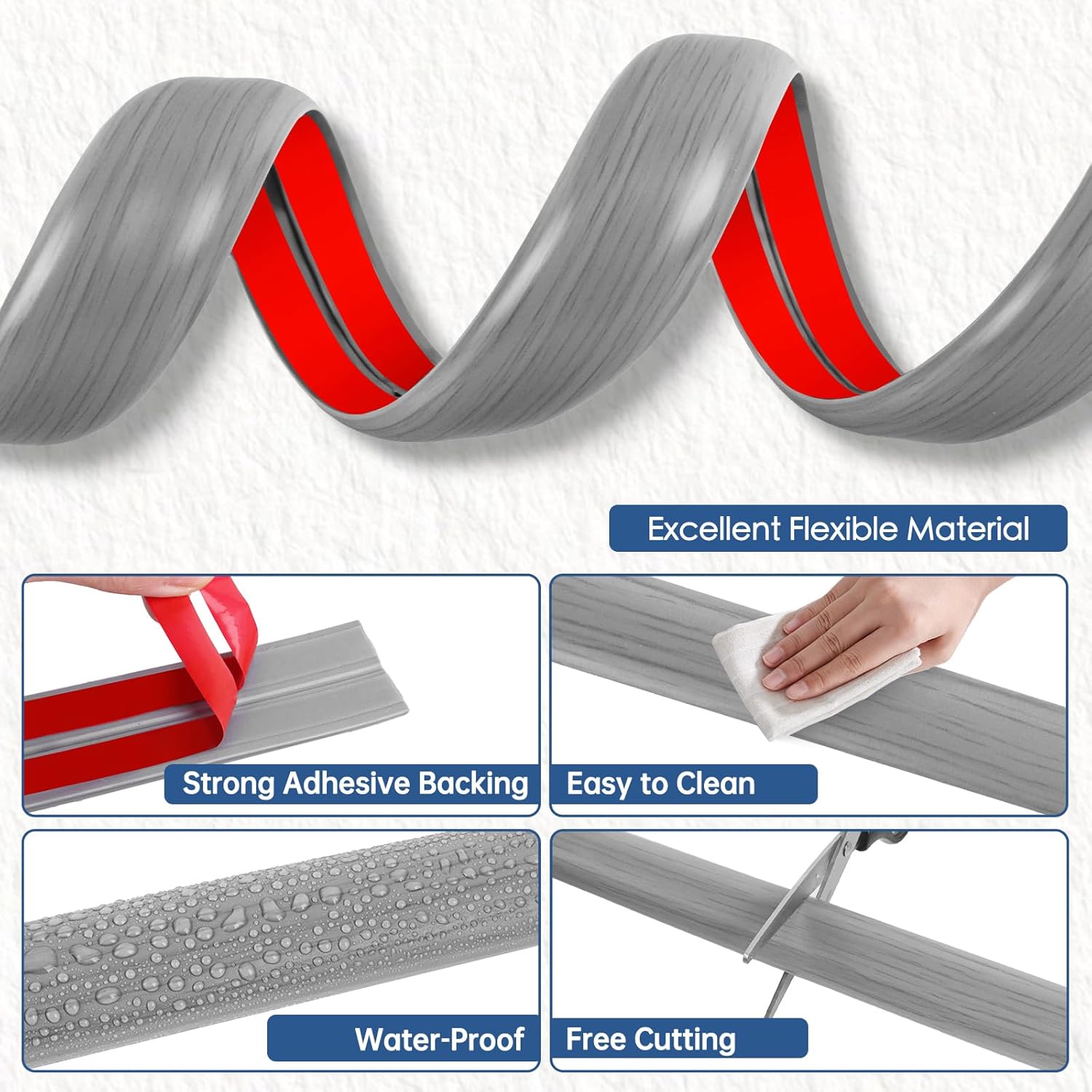 Floor Cord Cover for Wires on Floor Self Adhesive Cord Hider Floor Cable Management Wire Covers for Cords Protector Prevent Cable Trips Cord Cavity W 0.32" x H 0.32", Gray Wood, 20Ft