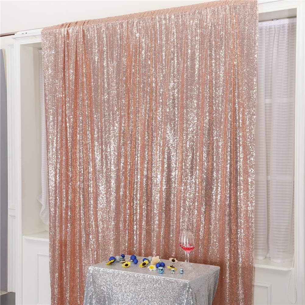 Eternal Beauty Rose Gold Sequin Backdrop, 4x7 Ft Glitter Background Curtains for Shimmer Photography Party Wedding Birthday Back Drop Decor
