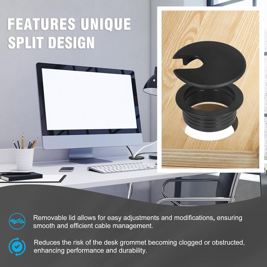 1-1/2" Black Desk Grommet with Bi-Metal Hole Saw, JTemgle Plastic Cable Hole Cover Computer Table Cord Wire Organizer Caps, Desktop Cord Management for Home Office TV Stands Tabletops, 13 Pieces
