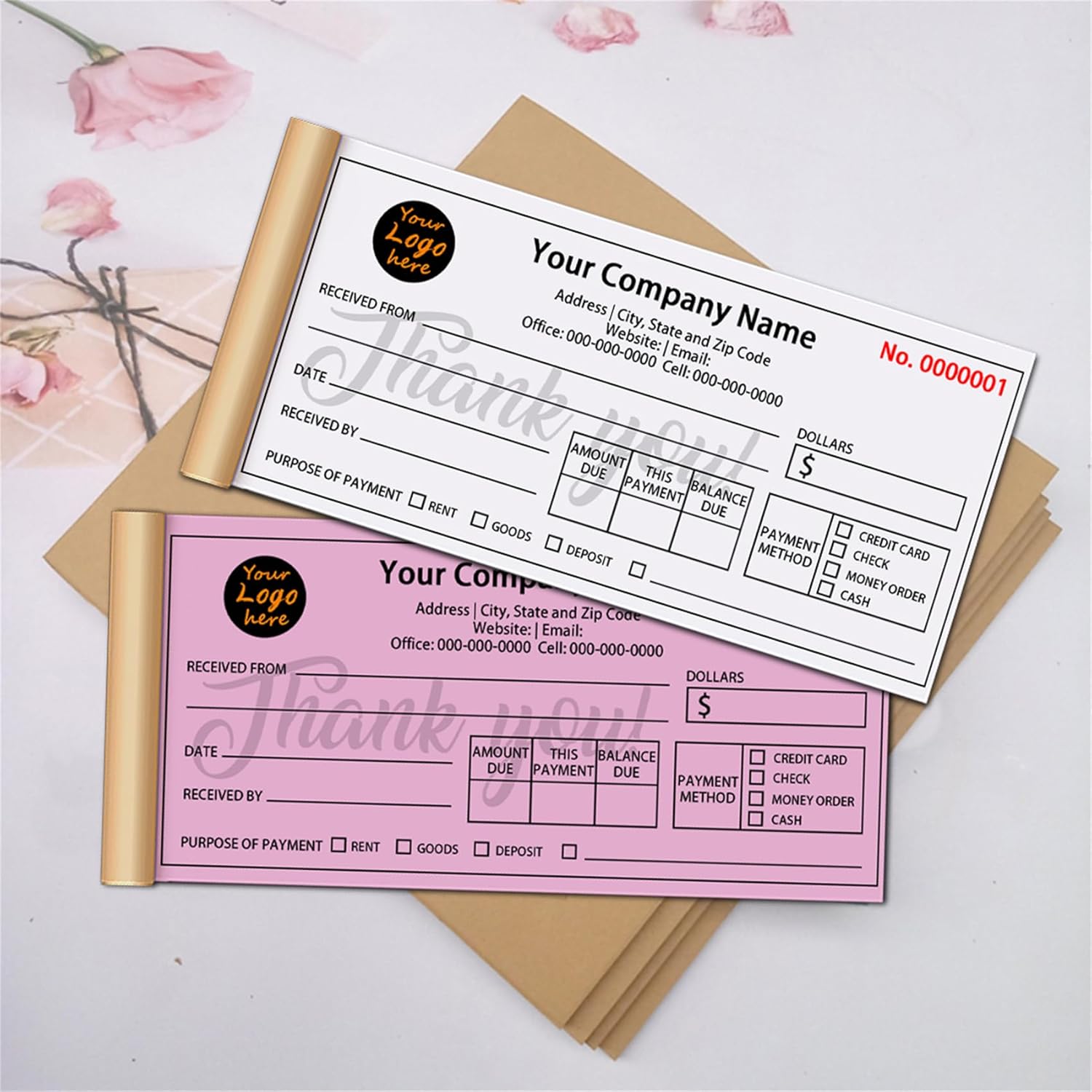 Custom Invoice Book in 3-Part /2-Part Receipt Book with Carbon Copies Personalized Carbonless Service Invoice Form Books Sales Order Book with Company Name Logo Address,H3-Receipt Book