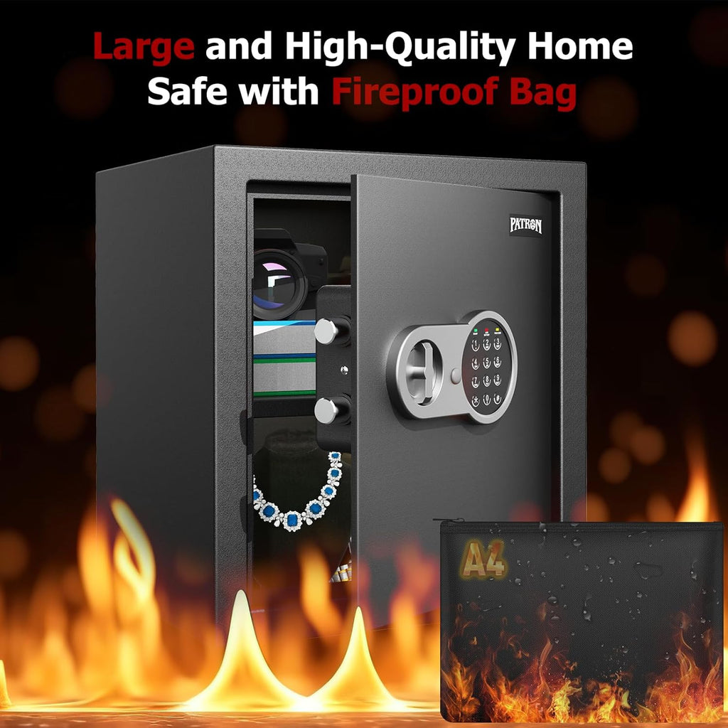 [ 2.3 Cu.ft. ]PATRON Fireproof Safe for Home,Digital Security Home Cabinet Safes for Money Cash Documents,Safe Box with Electronic Keypad,Removable Shelf for Office Business,2.3 Cu.ft.