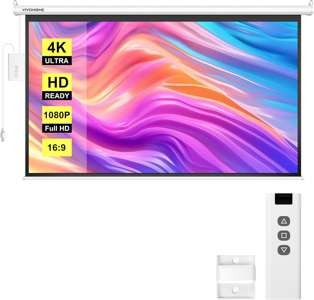 VIVOHOME Motorized Projector Screen with Remote, 16:9 100 Inch Auto Electric Projection Screen, HD 4K Movie Screen for Home Theater, Cinema, Office (87 x 49 White)