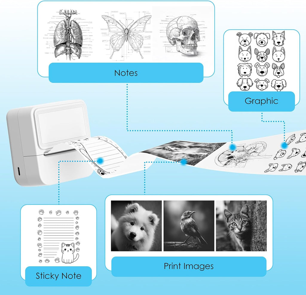 Bluetooth Sticker Printer with 1 Roll of Sticker Paper, Y2C Mini Sticker Maker Machine, Pocket Thermal Label Maker Machine with Tape for DIY, Notes, Label – Ideal Gift for Kids&Student, White