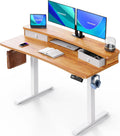 HUANUO 48″ x 24″ Electric Standing Desk with 2 Drawers, C-Clamp Mount Compatible, Height Adjustable Computer Desk, Home Office Stand Up Desk with 4 Preset Heights & 2 Hooks, Light Vintage