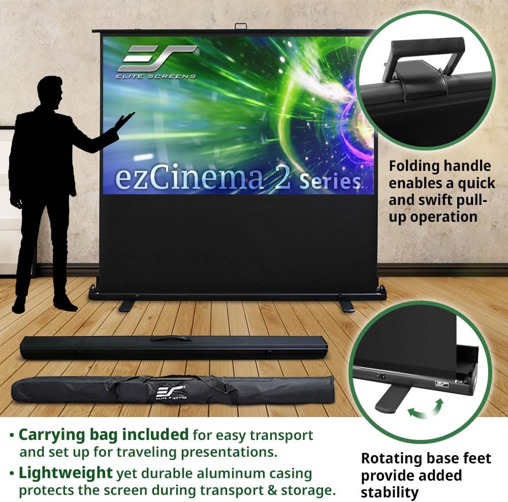 Elite Screens ezCinema 2, 95-inch 16:9 Manual Floor Pull Up Scissor Backed Projector Screen, Portable Home Office Classroom Front Projection w/ Carrying Bag, US Based Company 2-YEAR WARRANTY, F95XWH2