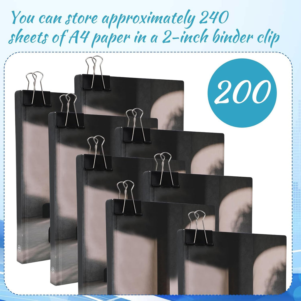Jetec 200 Pcs Extra Large Binder Clips Bulk 2 Inch Metal Jumbo Binder Clips Office Supplies Black Paper Clamps for Teachers Students Office Business Supplies