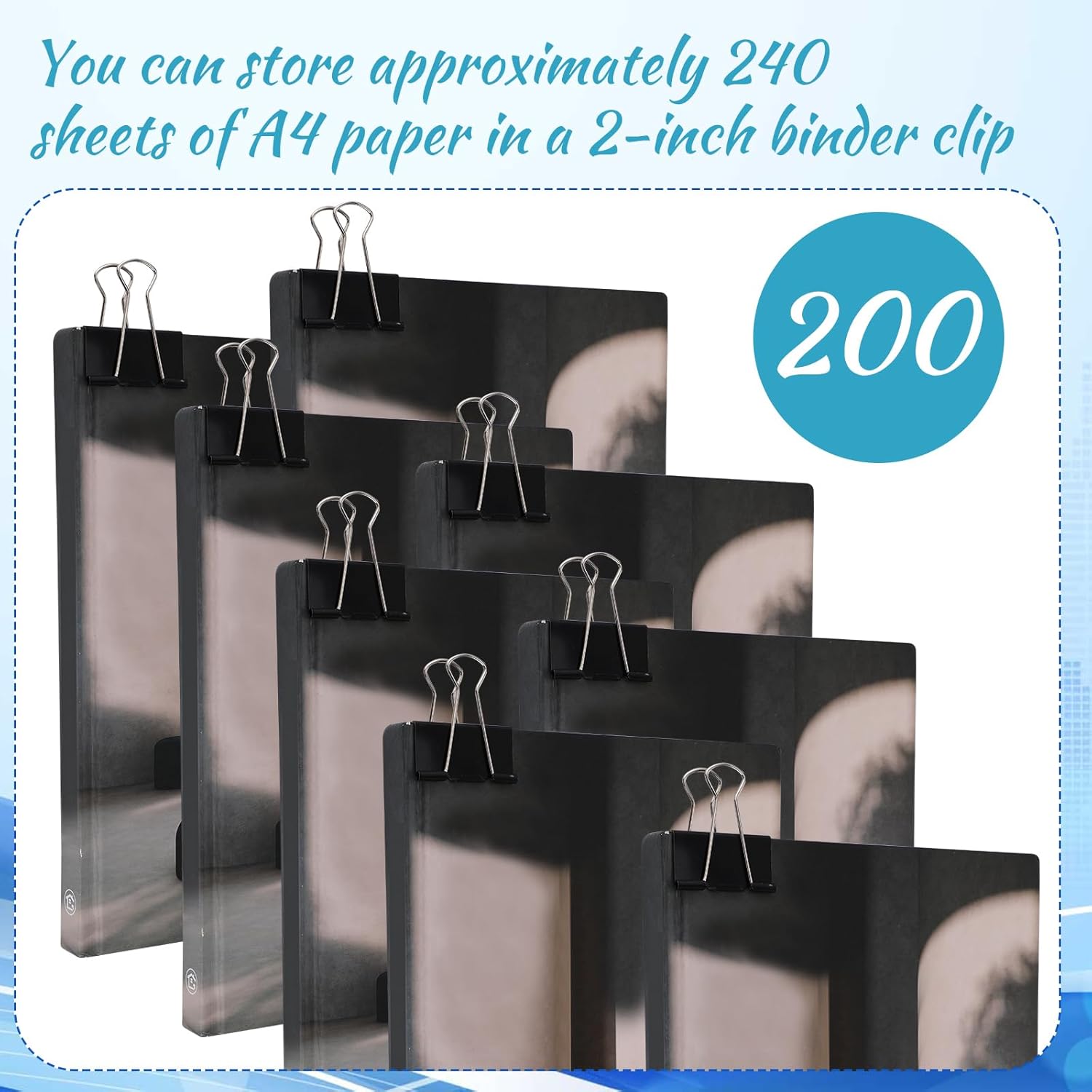 Jetec 200 Pcs Extra Large Binder Clips Bulk 2 Inch Metal Jumbo Binder Clips Office Supplies Black Paper Clamps for Teachers Students Office Business Supplies