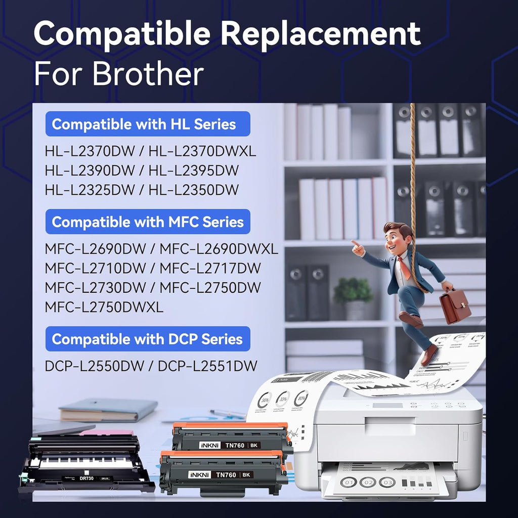 TN760 and 730 Drum Unit Compatible Toner Cartridge Replacement for Brother TN-730/TN-760 730 TN-760 for MFC-L2710DW MFC-L2750DW DCP-L2550DW HL-L2350DW HL-L2395DW HL-L2370DW (3Pack)