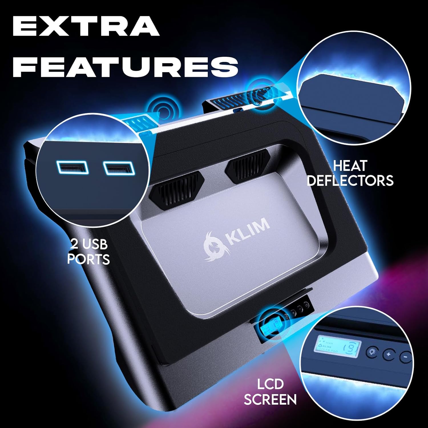 KLIM Everest Laptop Cooling Pad | Powerful 4300 RPM Turbo Fans | Sealed Foam for Maximum Cooling | Protect Your Gaming Laptop from Overheating | Fits 14” to 17.3” Laptops | RGB Lights