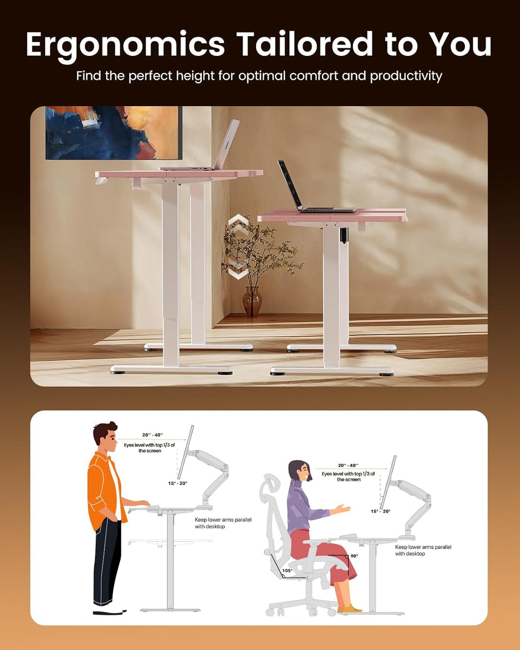 ErGear Height Adjustable Electric Standing Desk, 48 x 24 Inches Sit Stand up Desk, Memory Computer Home Office Desk with Pink Carbon Fiber Color Table Top Splice Board (Pink)