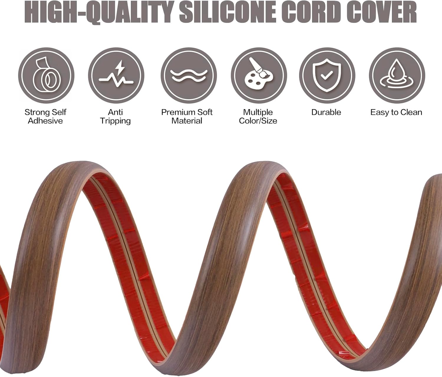 Floor Cord Cover Cable Cavity Self Adhesive Cord Hider Floor 10FT Floor Cable Management Power Cord Protector Floor Electric Cord Covers for Offices, Gym, Exhibitions (Misty Brown Wood, 1.97" x 10')
