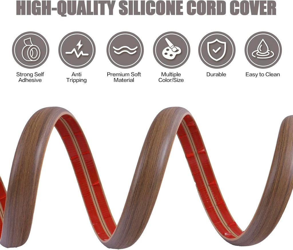 Floor Cord Cover Cable Cavity Self Adhesive Cord Hider Floor 10FT Floor Cable Management Power Cord Protector Floor Electric Cord Covers for Offices, Gym, Exhibitions (Misty Brown Wood, 1.18" x 10')