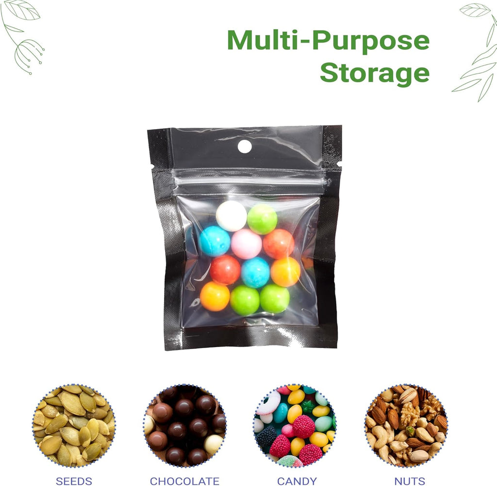 100 Pack 3.5"x4.5" Mylar Clear/Black Nylon Resealable Flat Bags Heat Seal Zipper Lock Reusable Storage Pouches for Zip Food Storage Lock Packaging with Tear Notches
