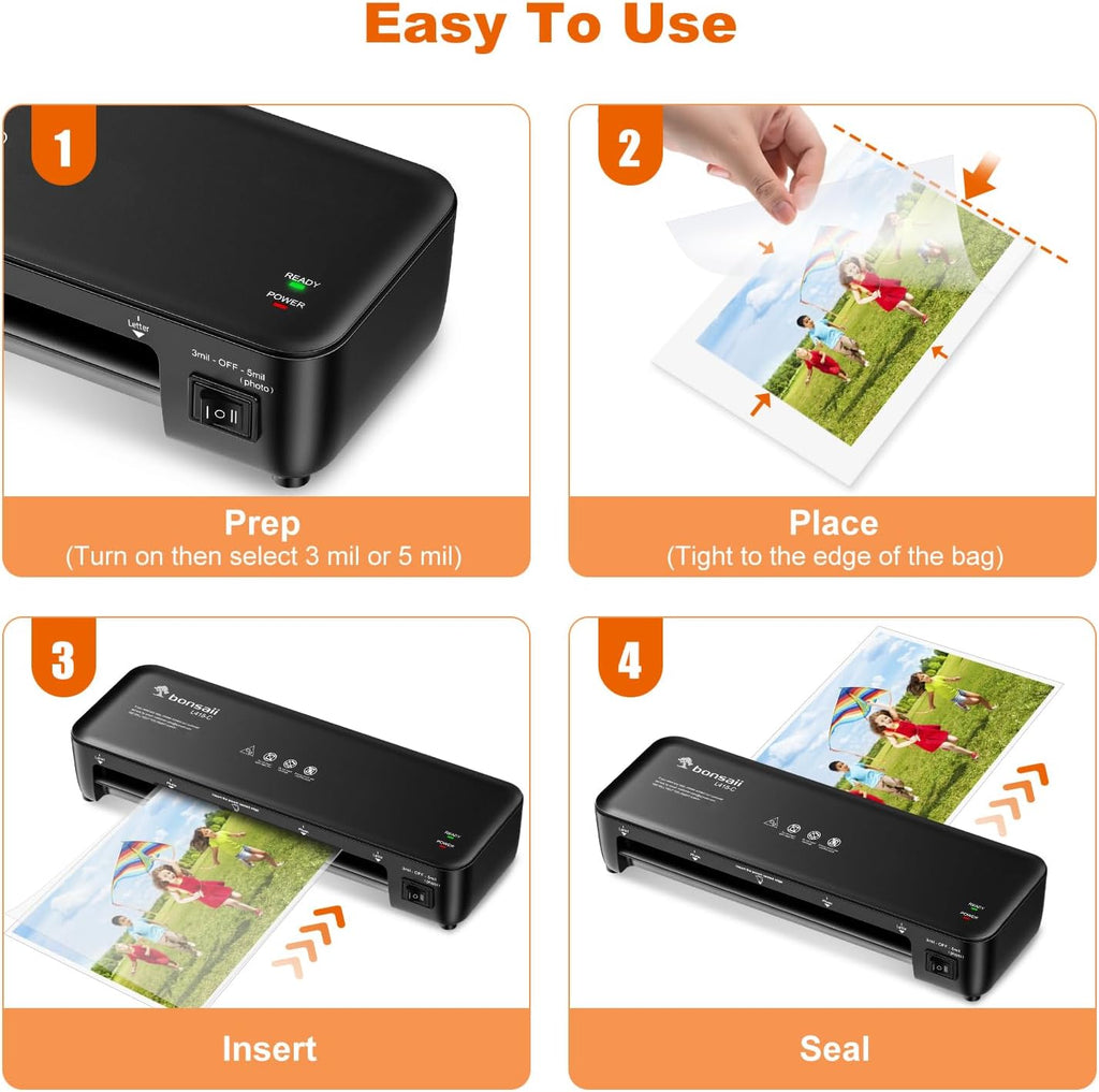 Bonsaii Laminator, 9 Inch 4 in-1 Thermal Laminator Machine Never Jam Technology with 40 Laminting Sheets, Paper Cutter, Corner Rounder for Home Office School Business