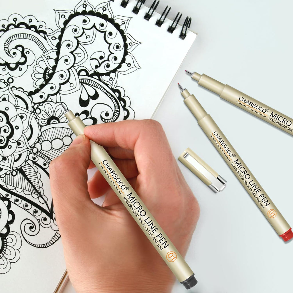 01 Micro Pen, Fine Point Pen with 6 Colors, Waterproof Archival Ink, 0.25mm Fineliner Ink Pens for Artist Illustration, Sketching, Anime, Manga, Technical Drawing and Scrapbooking