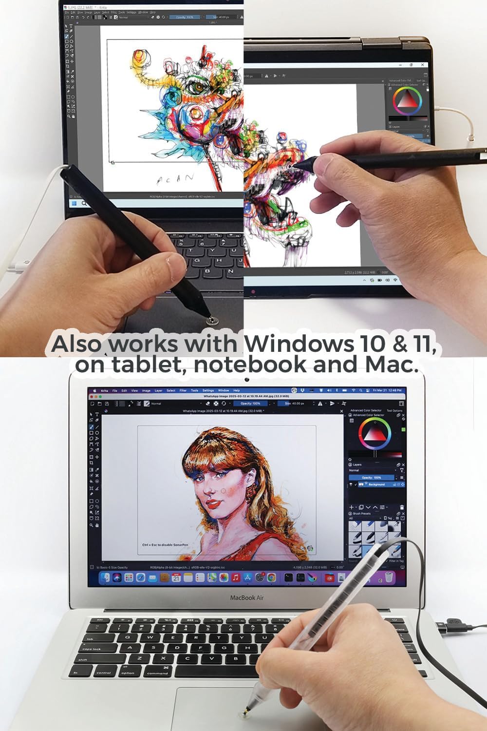 SonarPen (USB C): Pressure Sensitive Stylus Pen, with Palm Rejection and Shortcut Button. Battery-Less. Compatible with Apple iPhone/iPad/Android/Switch/Chromebook/Windows/Mac (White)