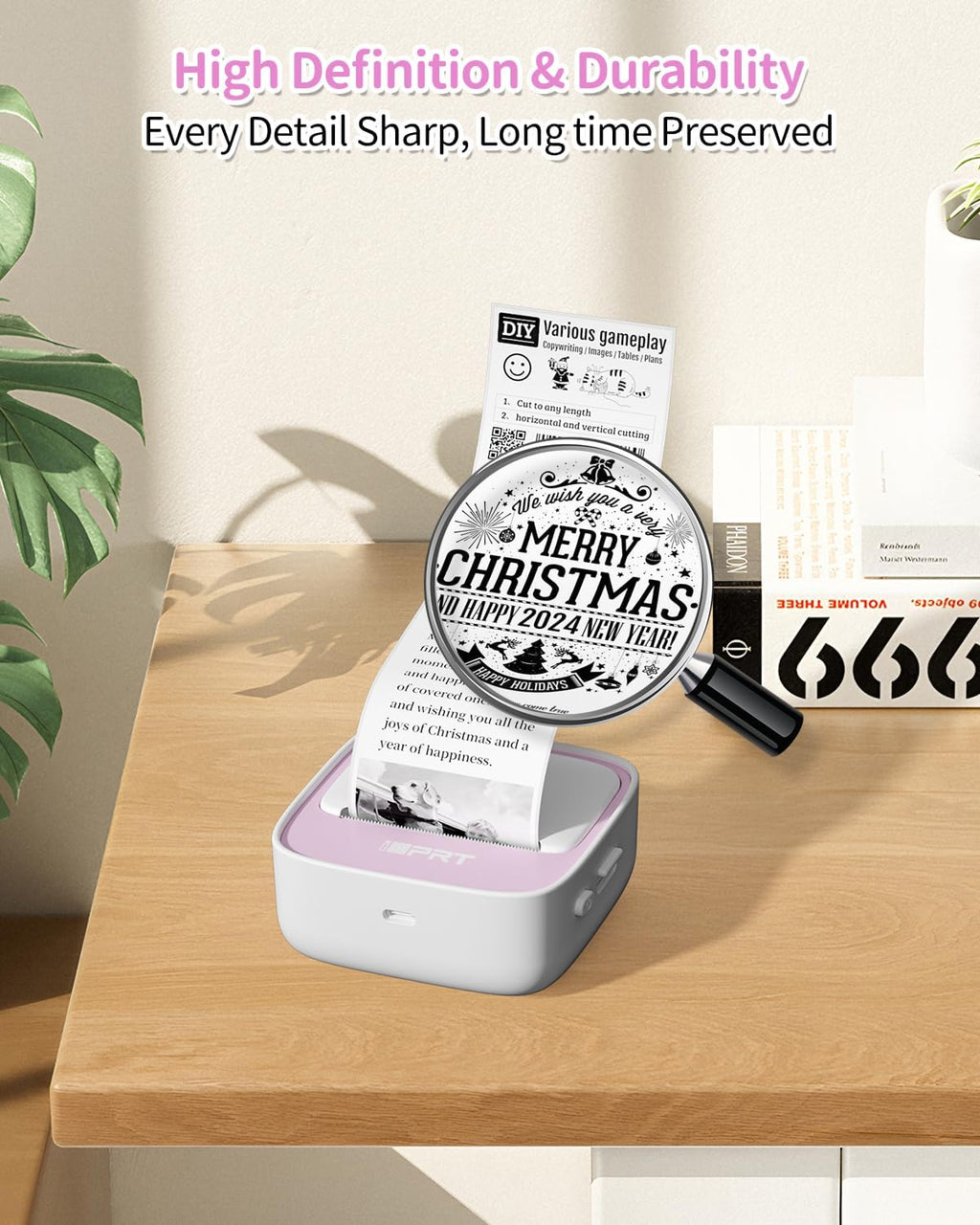 iDPRT Sticker Maker, Portable Thermal Printer with 1 Roll Sticker Paper, Bluetooth Inkless Printer Mini Label Maker for Study, DIY, Notes, Mini Label Maker with Multiple Template in Free App, Pink