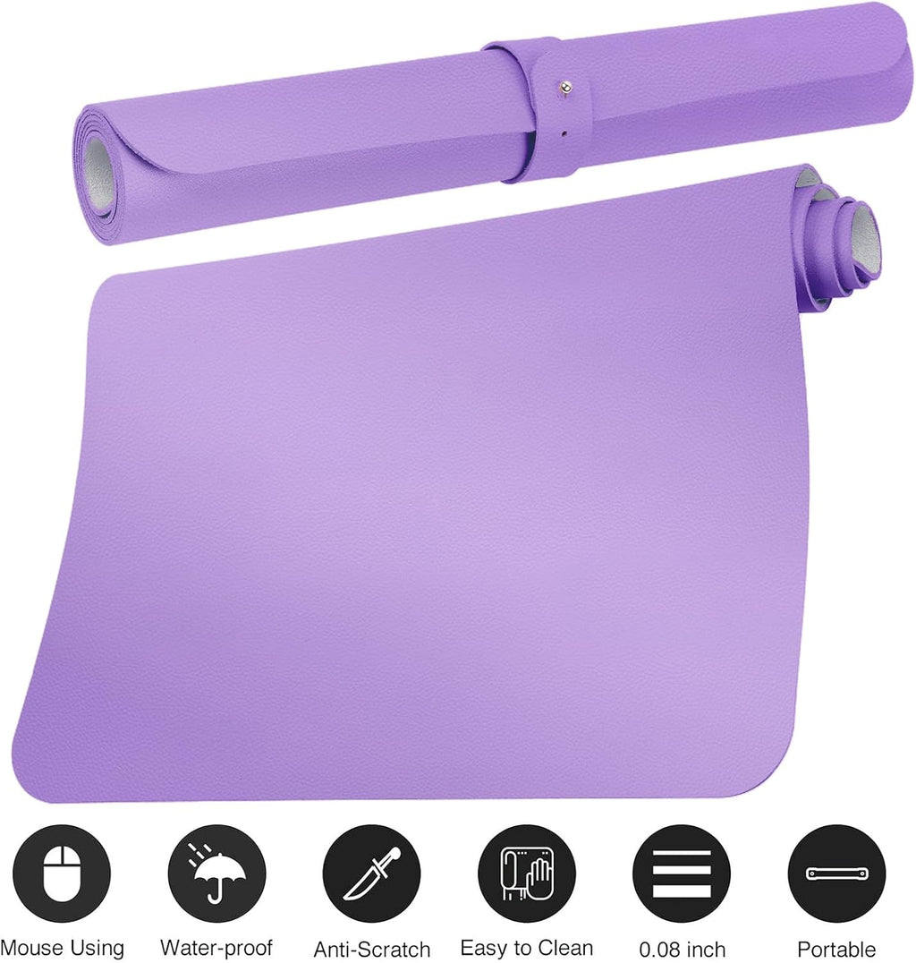 Boutilon Leather Desk Pad Protector,Non-Slip Mouse Pad,Laptop Desk Pad,Office Mouse Mat,Waterproof Leather Desk Blotter,Desk Writing Pad for Office and Home (XL-Purple,35.4"x 15.7")