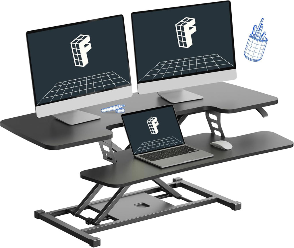 FLEXISPOT 40" Wide Standing Desk Converter Sit to Stand up Riser Height Adjustable Computer Workstation with Spacious 2-Tier Desktop, Black
