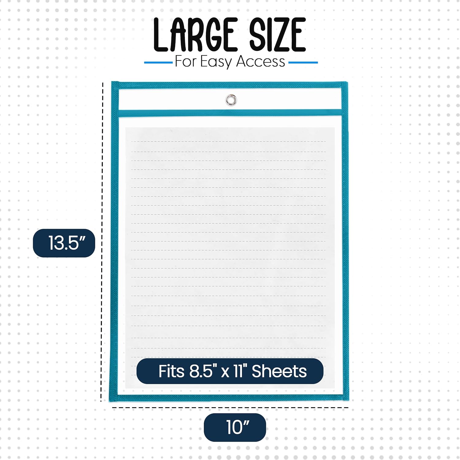 Essex Wares - 6 Pack, Teal, Durable Water-Resistant Dry Erase Pocket Document Protectors, 10" Wide x 13.5" Tall - Dry Erase Clear Plastic Sleeves - Reusable & Easy Erase Plastic Invoice Holders