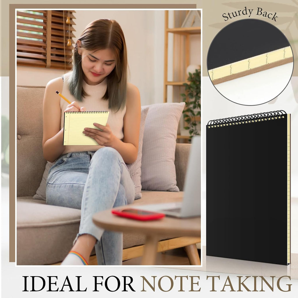 10 Packs 8.5" x 11" Top Spiral Notebook with 3 Hole Punched Legal Pads College Ruled Notepad 50 Sheets Hard Cardboard Paper Wirebound Notepad for Office School Business (Yellow)