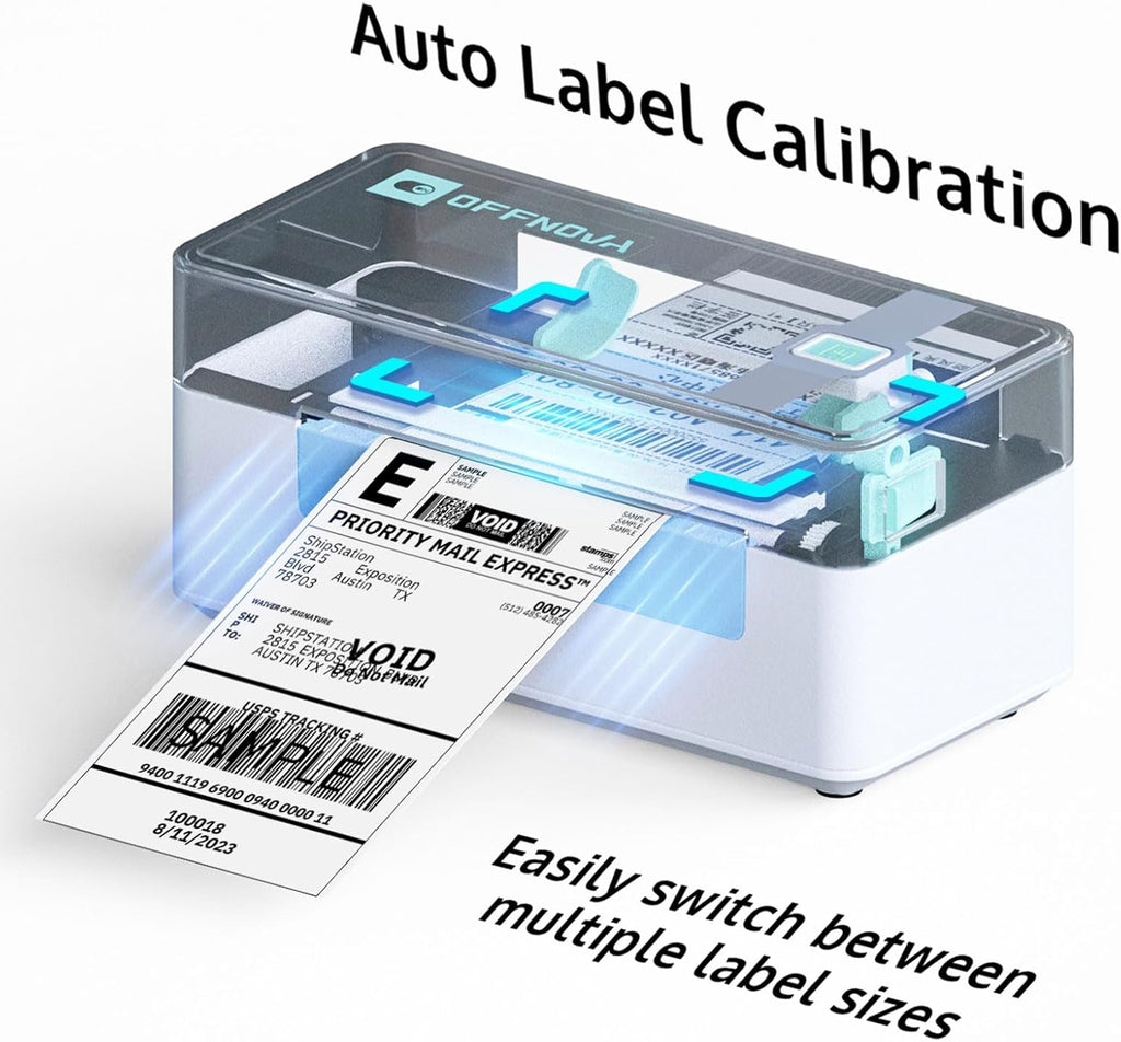 OFFNOVA Shipping Label Printer, Bluetooth Thermal Label Printer 4x6 for Small Business and Shipping Packages, Supports Windows Mac iOS Android, Works with USPS Ebay Shopify Etsy