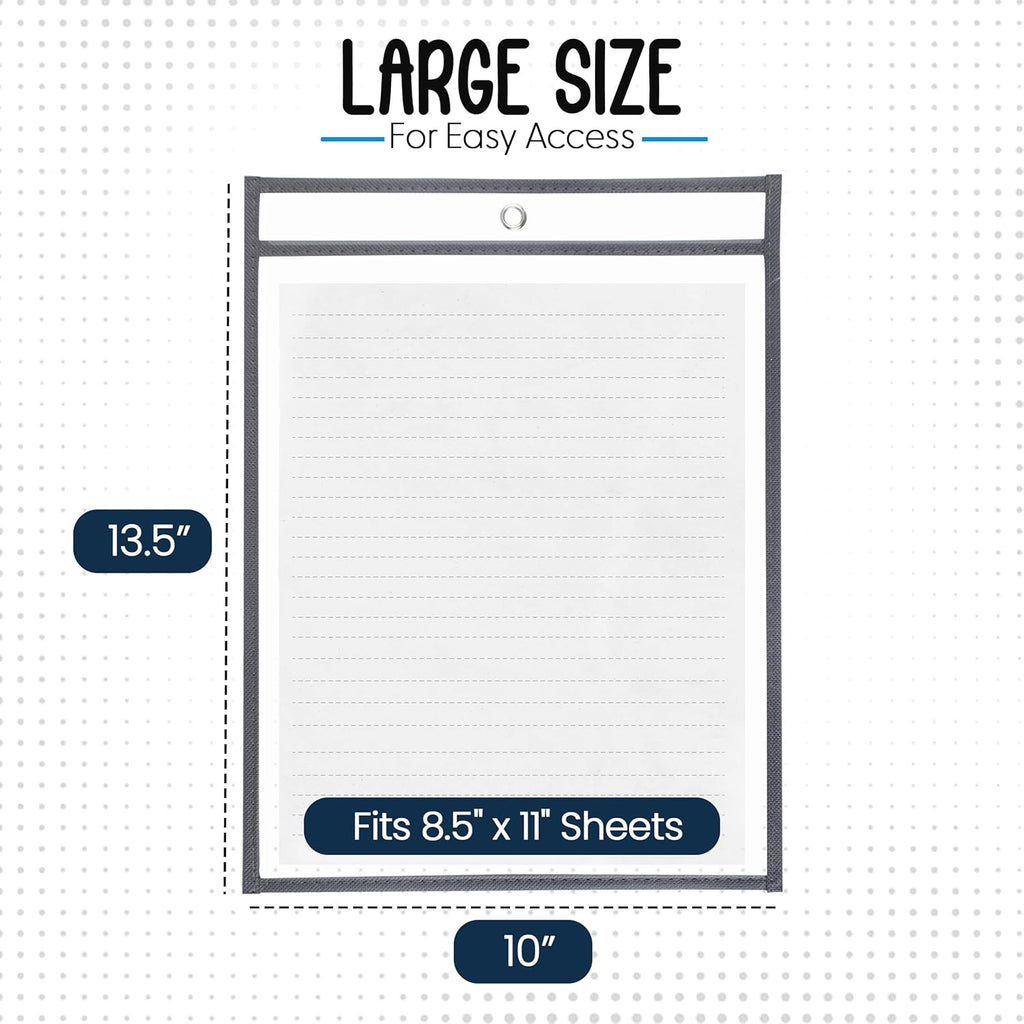 Essex Wares - 6 Pack, Dark Gray, Water-Resistant Dry Erase Pocket Document Protectors, 10" Wide x 13.5" Tall - Dry Erase Clear Plastic Sleeves - Reusable & Easy Erase Plastic Invoice Holders