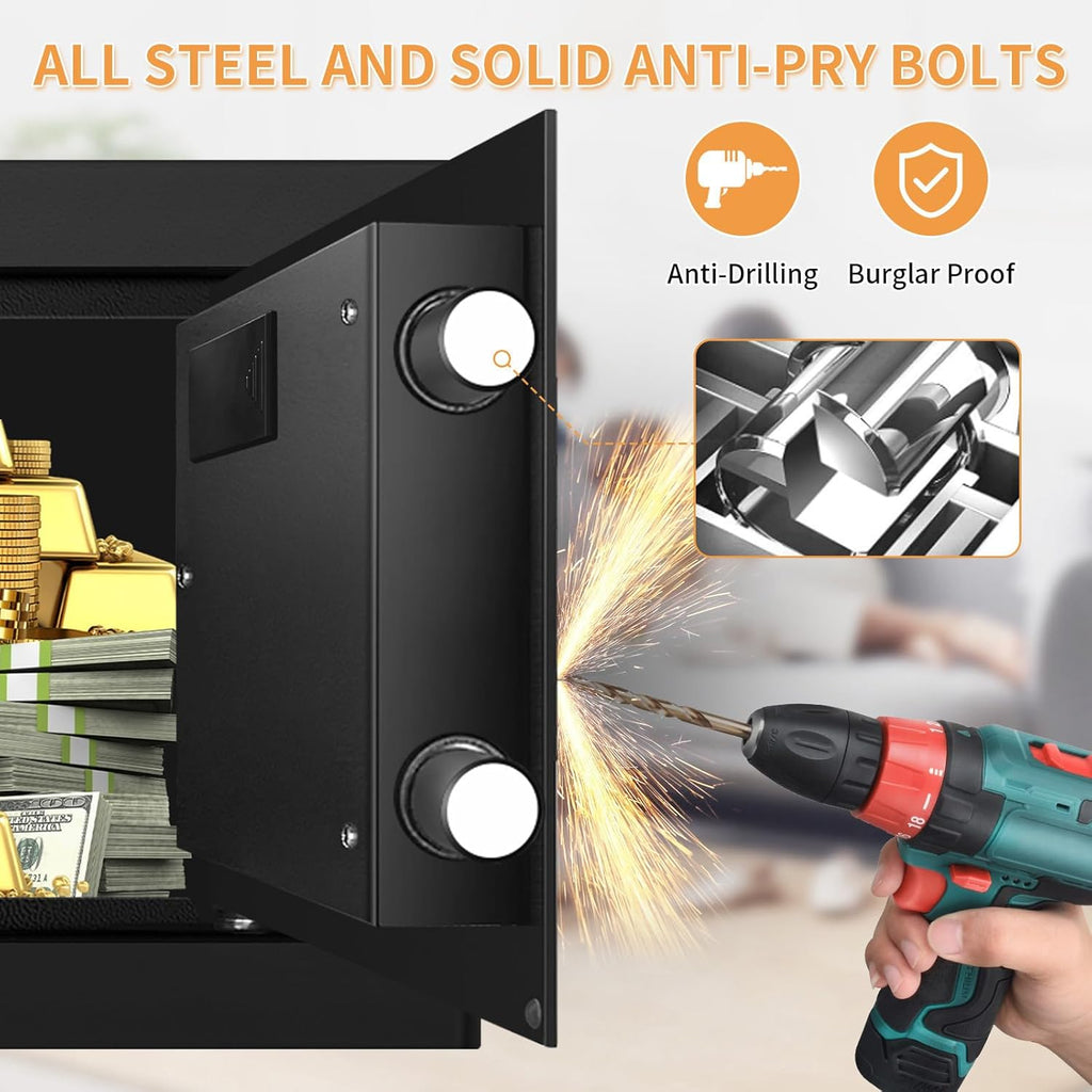0.6 Cubic Feet Small Fire Safe Box for Home Use, Security Safe and Lock Box with Digital Keypad, Spare Keys, Dorm Room Safes for Money, Jewelry, ID Documents