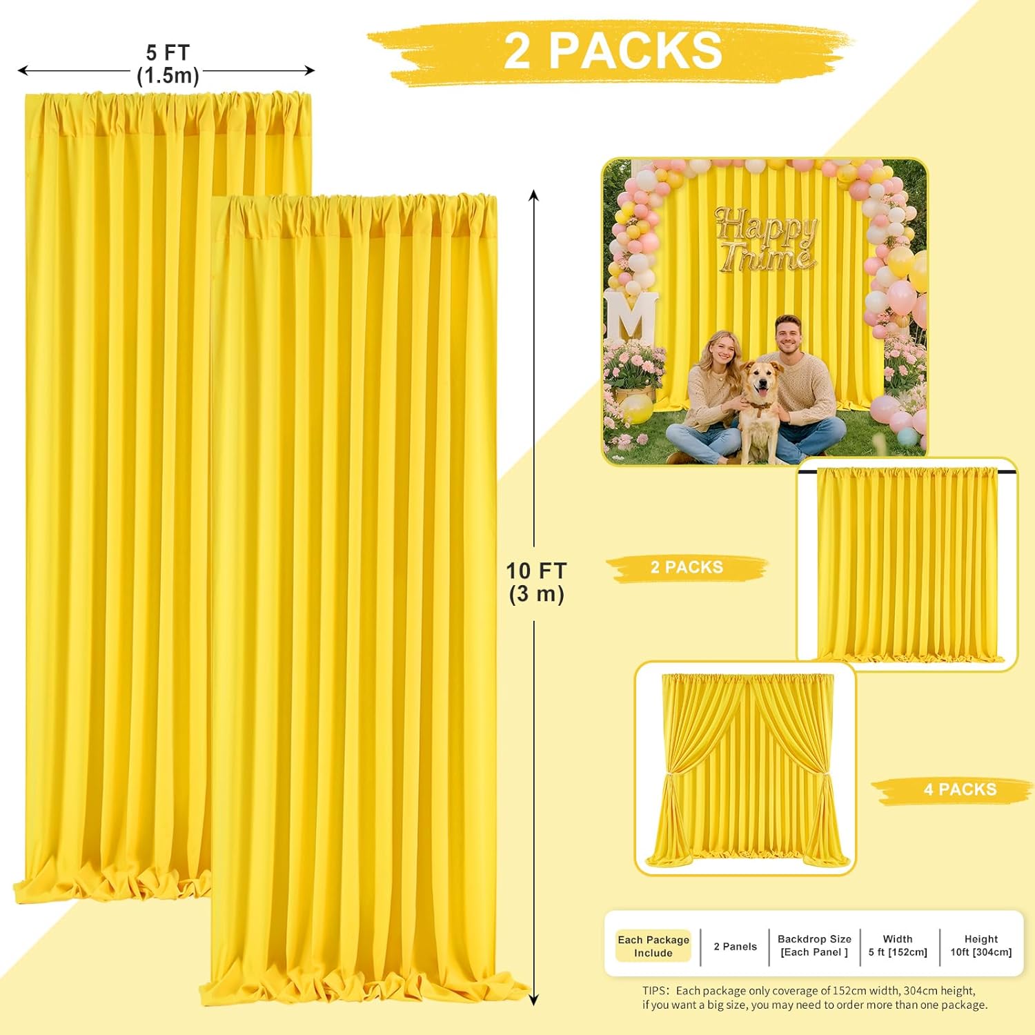 Yellow Backdrop Curtains 2 Panels 5ft x 10ft Polyester Wrinkle Free Fabric Lemon Yellow Drapes for Backdrop Birthday Party Wedding Baby Shower Decorations